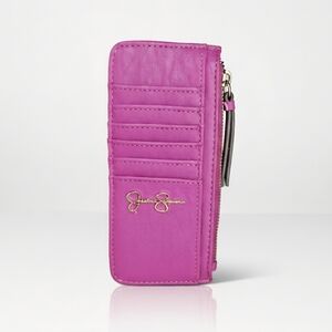 Jessica Simpson 7x3" Card Holder Wallet Fuchsia Pink 3 Pockets Zip Faux Leather